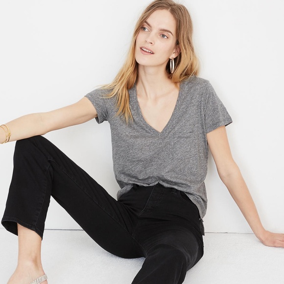 Madewell Women's Whisper Cotton V-Neck Grey Pocket Tee Size Medium - Picture 1 of 8